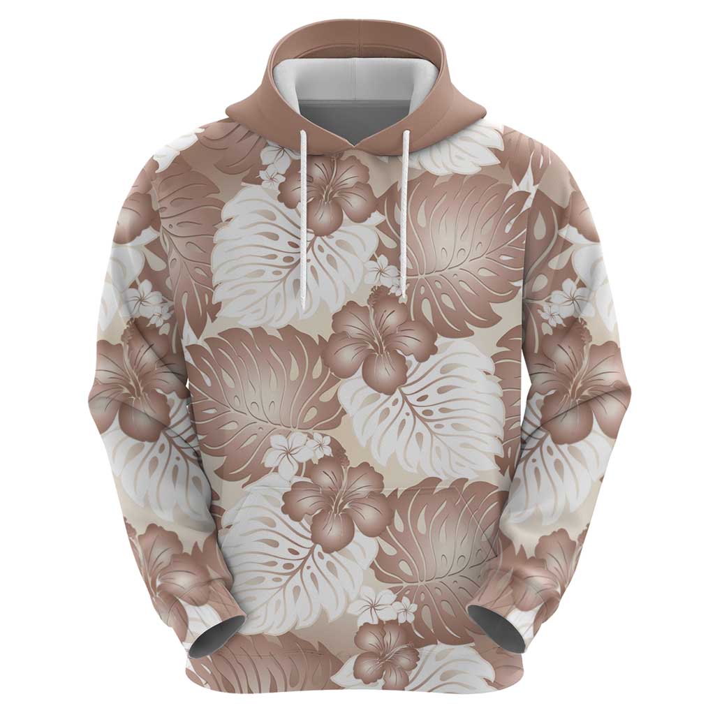Mocha Mousse Aloha Hawaii Zip Hoodie Monstera Hibiscus Plumeria Seamless Vibes LT14 - Polynesian Pride