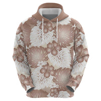 Mocha Mousse Aloha Hawaii Zip Hoodie Monstera Hibiscus Plumeria Seamless Vibes LT14 - Polynesian Pride
