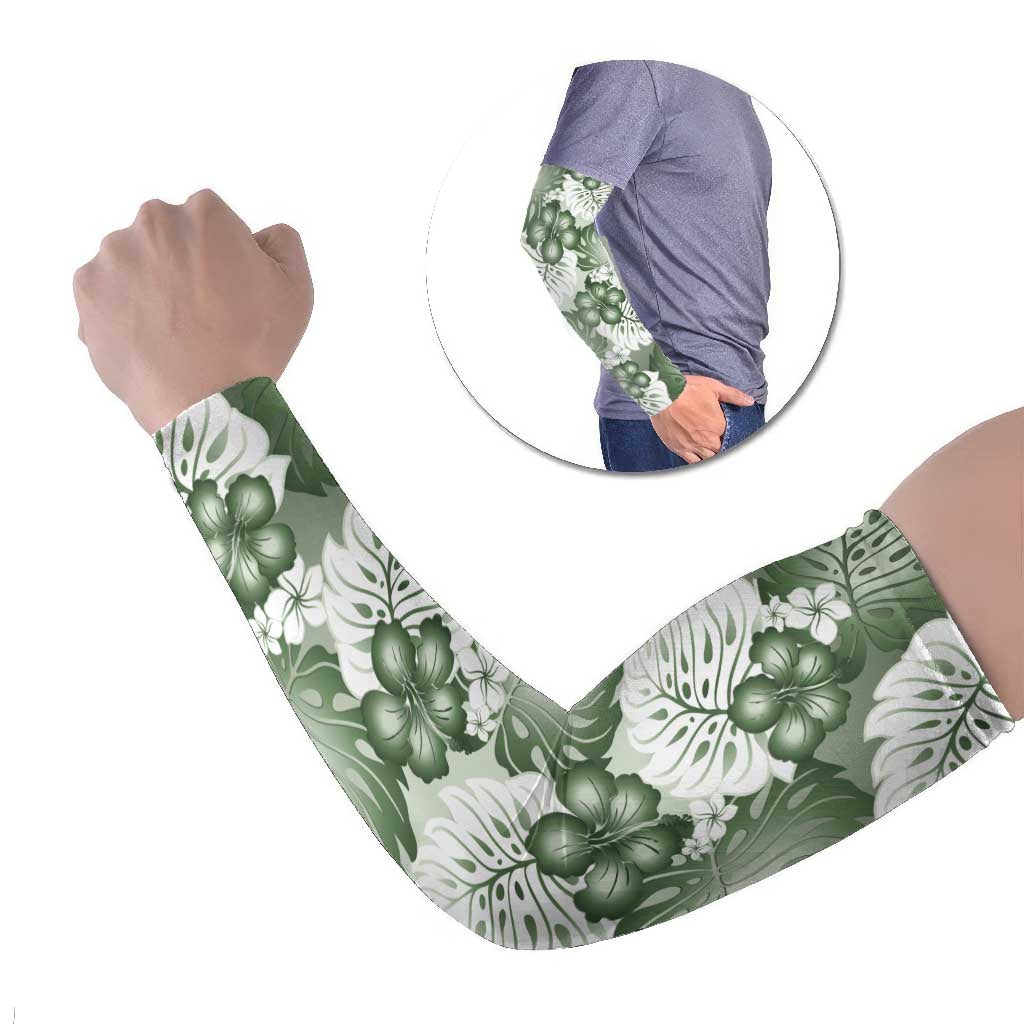 Sage Green Aloha Hawaii Arm Sleeves Monstera Hibiscus Plumeria Seamless Vibes LT14 Set of 2 Sage Green - Polynesian Pride