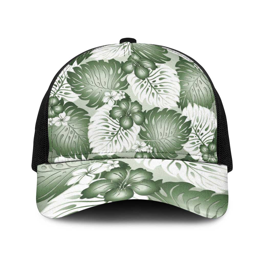 Sage Green Aloha Hawaii Baseball Net Cap Monstera Hibiscus Plumeria Seamless Vibes LT14 One Size Black Sage Green - Polynesian Pride