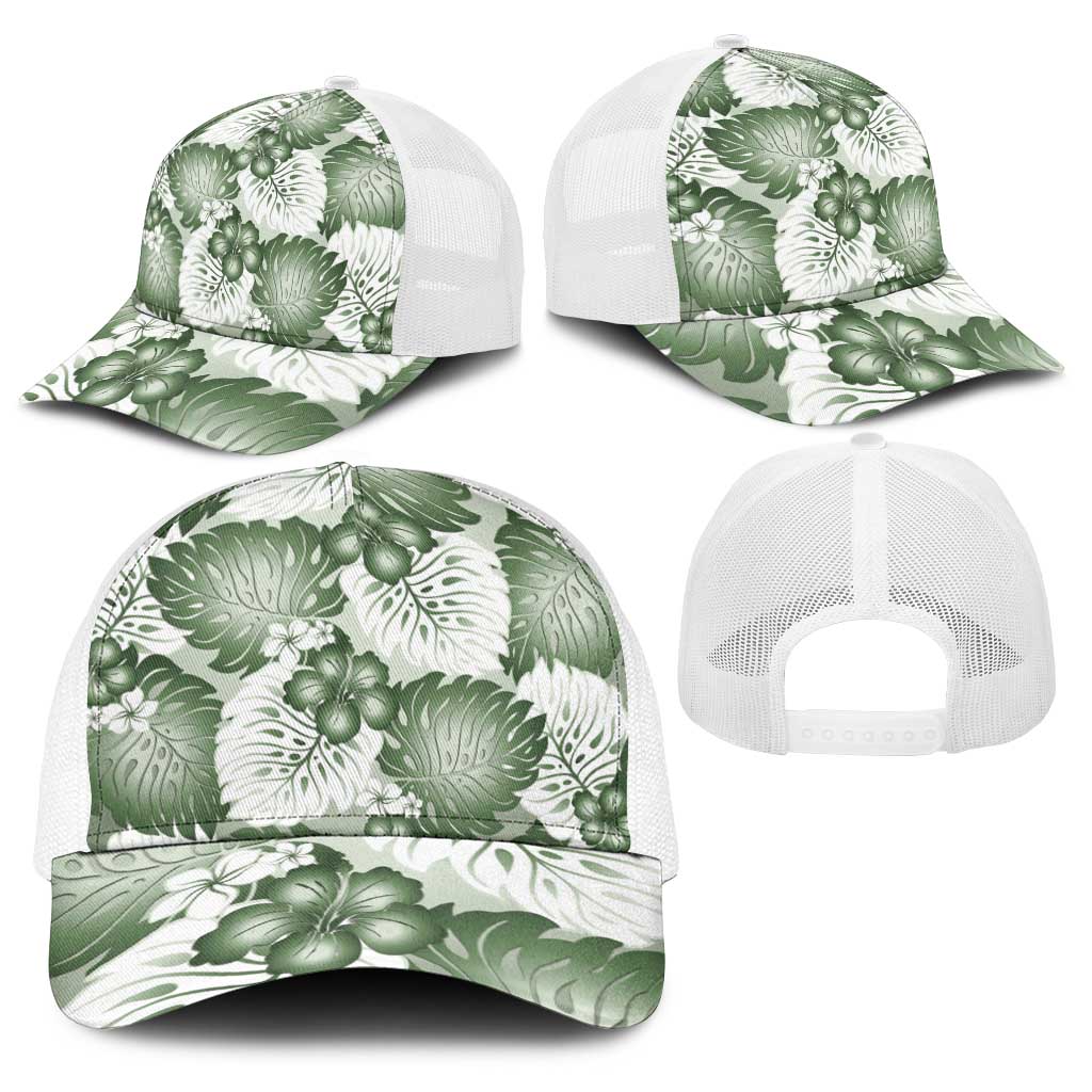 Sage Green Aloha Hawaii Baseball Net Cap Monstera Hibiscus Plumeria Seamless Vibes LT14 - Polynesian Pride