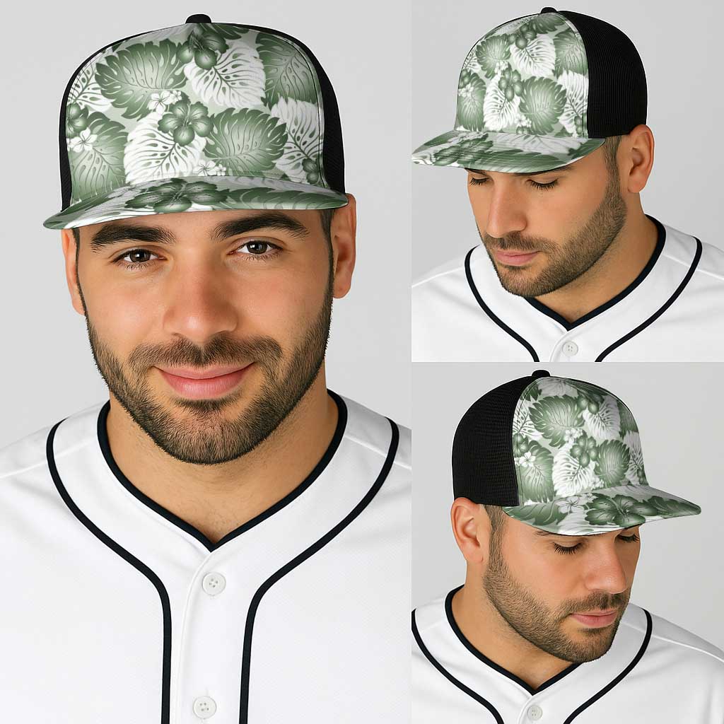 Sage Green Aloha Hawaii Baseball Net Cap Monstera Hibiscus Plumeria Seamless Vibes LT14 - Polynesian Pride