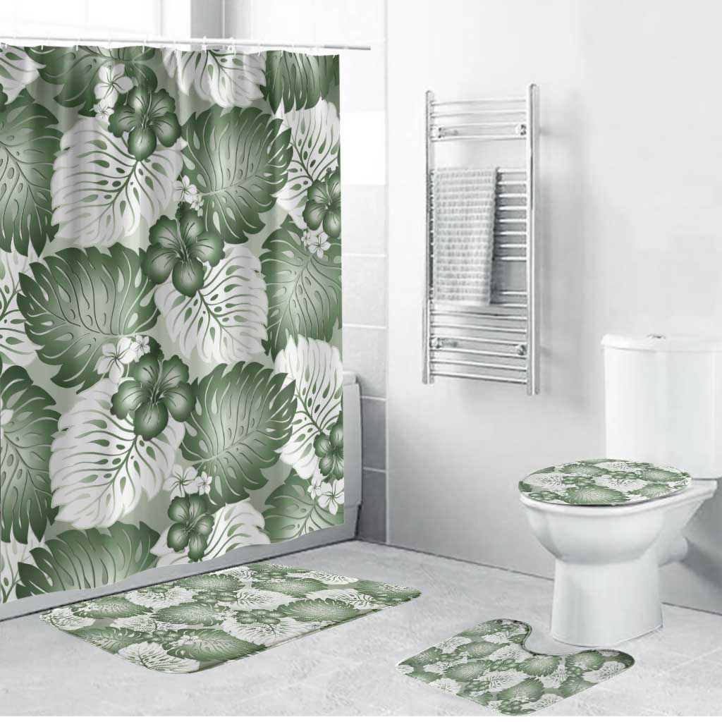 Sage Green Aloha Hawaii Bathroom Set Monstera Hibiscus Plumeria Seamless Vibes LT14 Bathroom Set (4 pcs) Sage Green - Polynesian Pride