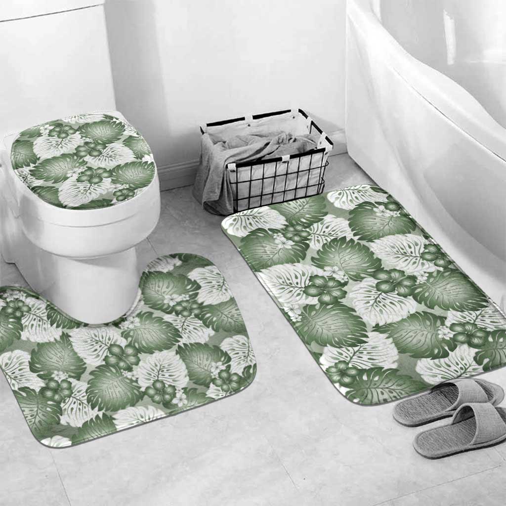 Sage Green Aloha Hawaii Bathroom Set Monstera Hibiscus Plumeria Seamless Vibes LT14 Mat Set Only (3 pcs) One Size Sage Green - Polynesian Pride