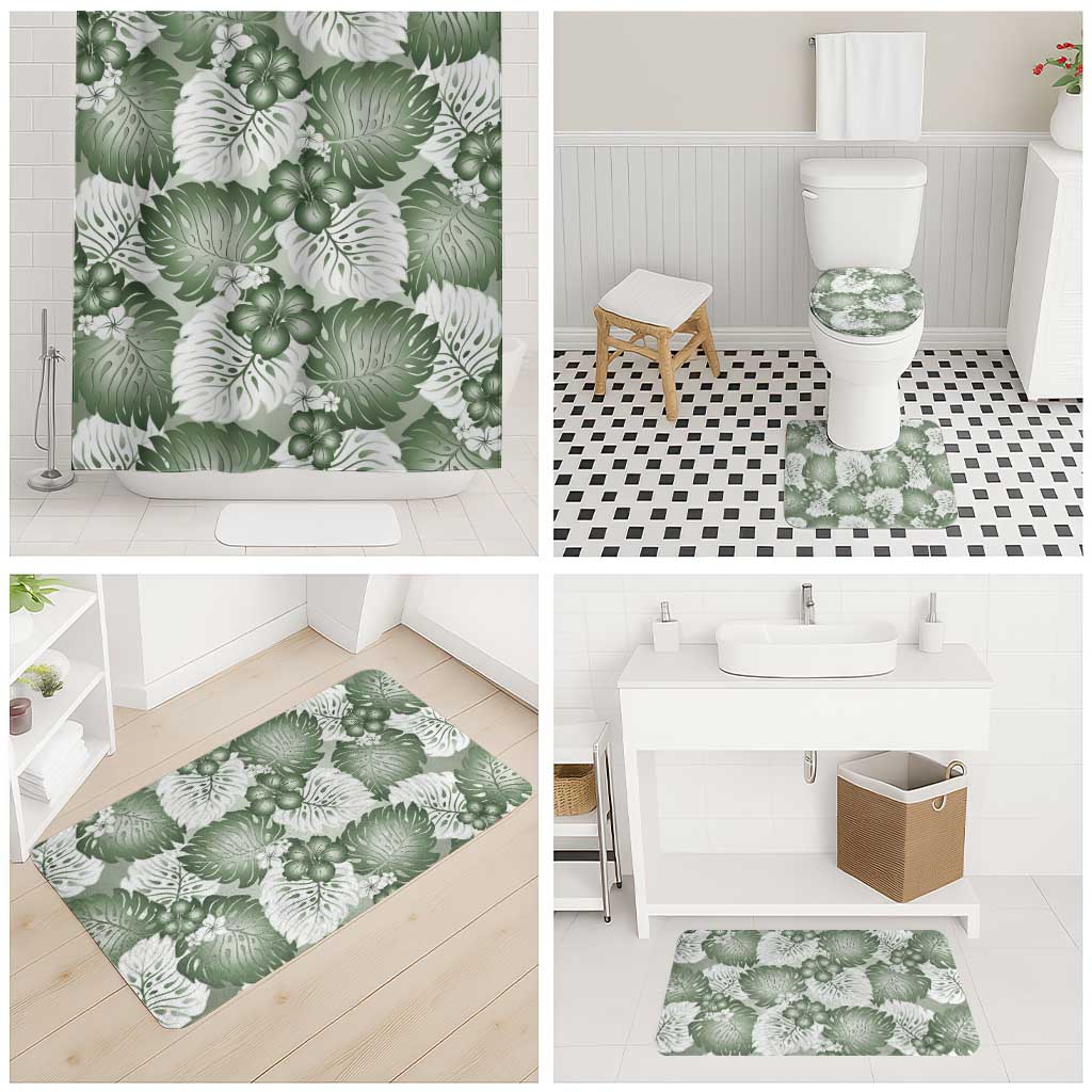 Sage Green Aloha Hawaii Bathroom Set Monstera Hibiscus Plumeria Seamless Vibes LT14 - Polynesian Pride