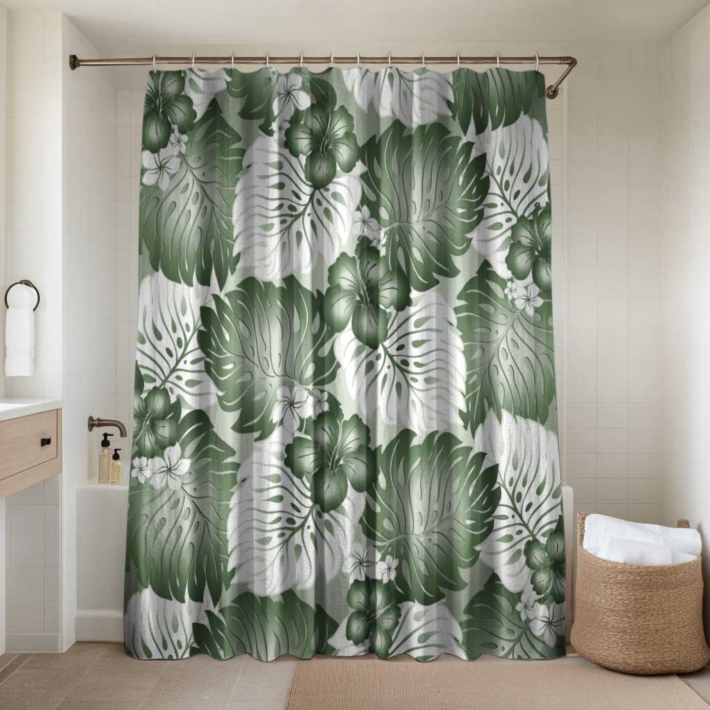 Sage Green Aloha Hawaii Bathroom Set Monstera Hibiscus Plumeria Seamless Vibes LT14 Shower Curtain Only Sage Green - Polynesian Pride
