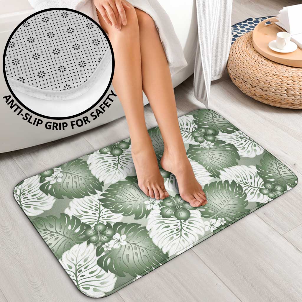 Sage Green Aloha Hawaii Bathroom Set Monstera Hibiscus Plumeria Seamless Vibes LT14 - Polynesian Pride