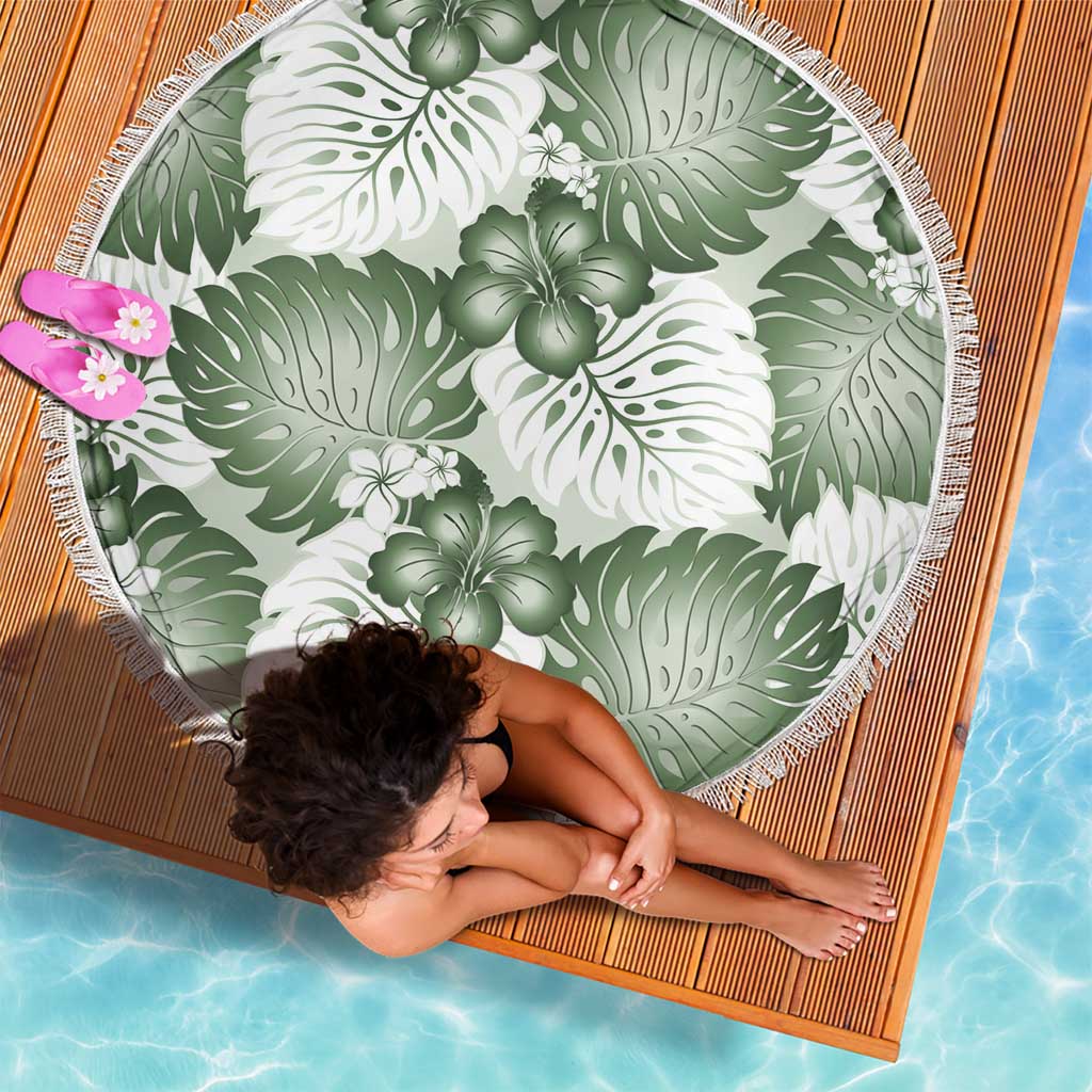 Sage Green Aloha Hawaii Beach Blanket Monstera Hibiscus Plumeria Seamless Vibes LT14 - Polynesian Pride