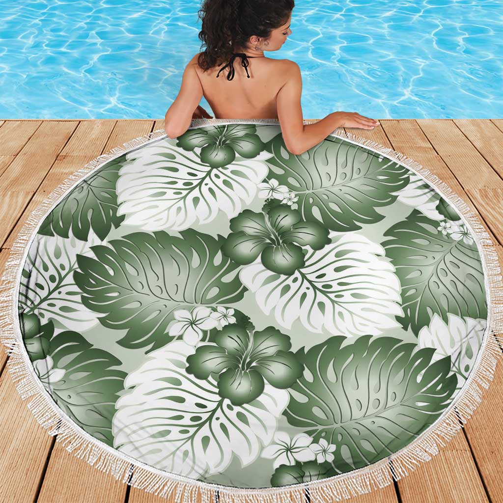 Sage Green Aloha Hawaii Beach Blanket Monstera Hibiscus Plumeria Seamless Vibes LT14 - Polynesian Pride