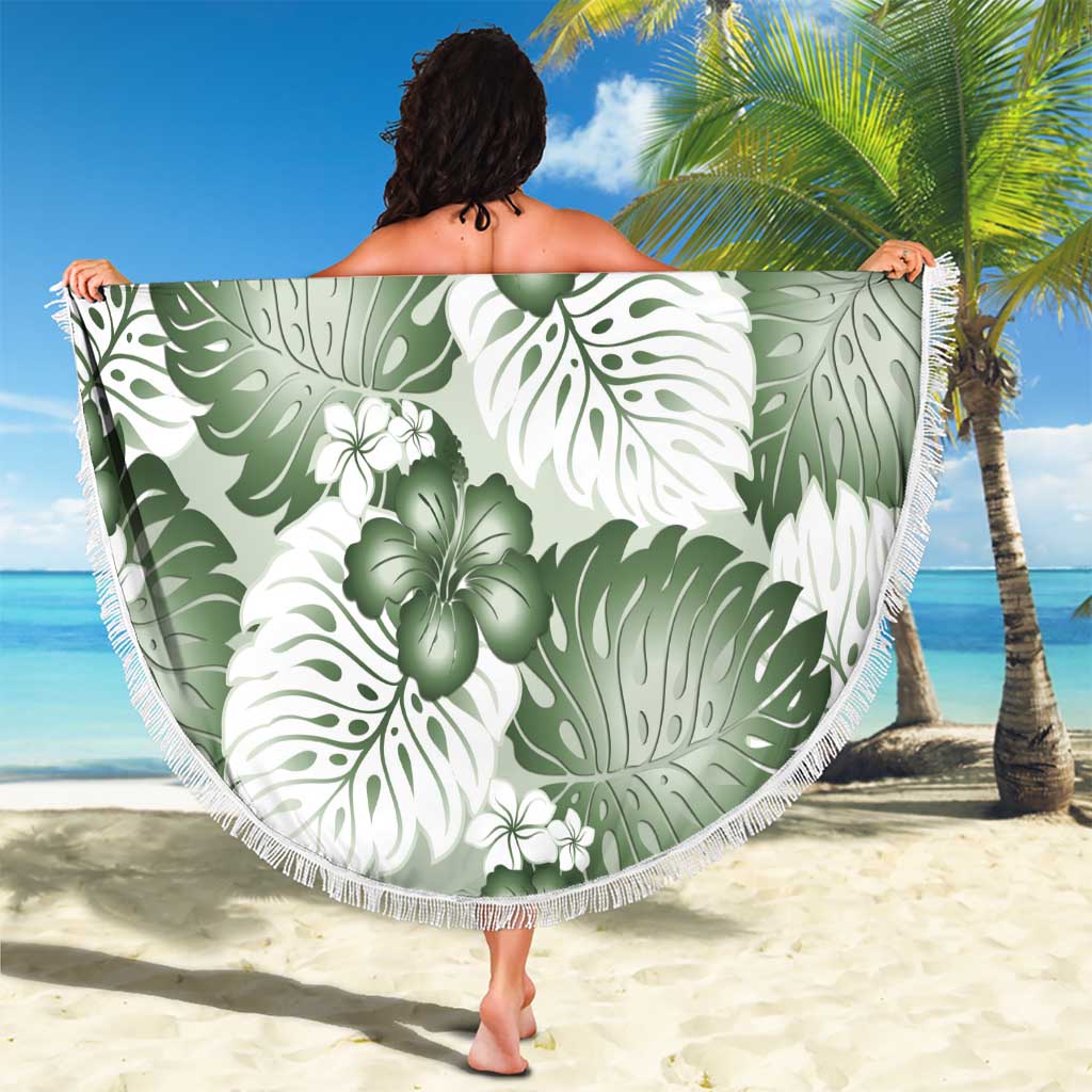 Sage Green Aloha Hawaii Beach Blanket Monstera Hibiscus Plumeria Seamless Vibes LT14 - Polynesian Pride
