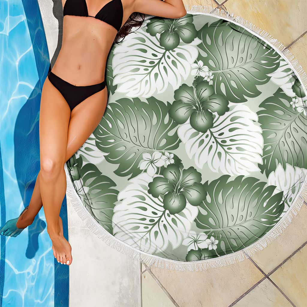 Sage Green Aloha Hawaii Beach Blanket Monstera Hibiscus Plumeria Seamless Vibes LT14 - Polynesian Pride