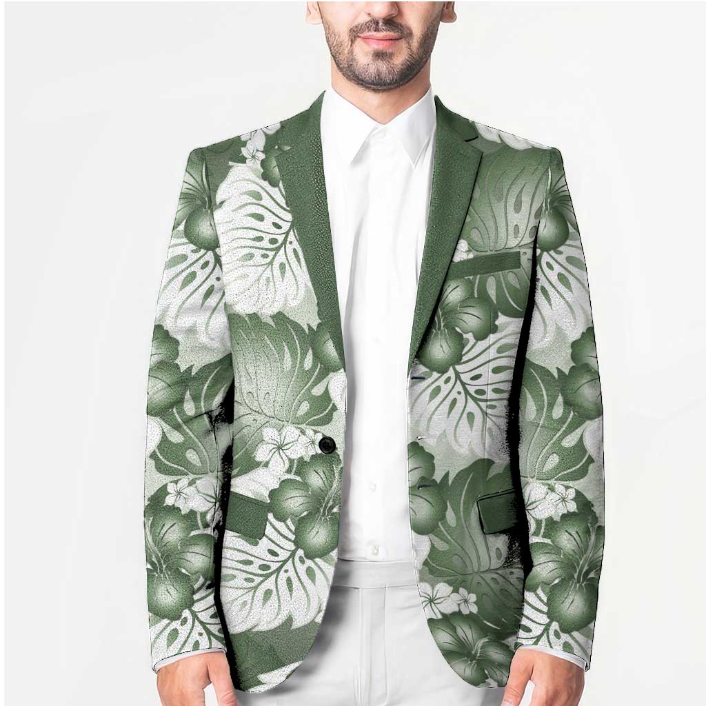 Sage Green Aloha Hawaii Blazer Monstera Hibiscus Plumeria Seamless Vibes LT14 - Polynesian Pride