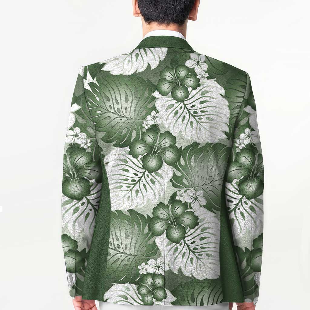 Sage Green Aloha Hawaii Blazer Monstera Hibiscus Plumeria Seamless Vibes LT14 - Polynesian Pride