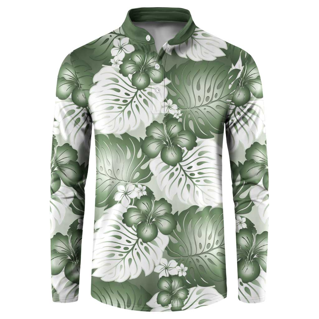 Sage Green Aloha Hawaii Button Sweatshirt Monstera Hibiscus Plumeria Seamless Vibes LT14 Sage Green - Polynesian Pride