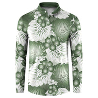 Sage Green Aloha Hawaii Button Sweatshirt Monstera Hibiscus Plumeria Seamless Vibes LT14 Sage Green - Polynesian Pride