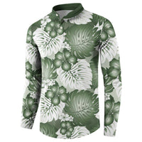 Sage Green Aloha Hawaii Button Sweatshirt Monstera Hibiscus Plumeria Seamless Vibes LT14 - Polynesian Pride