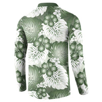 Sage Green Aloha Hawaii Button Sweatshirt Monstera Hibiscus Plumeria Seamless Vibes LT14 - Polynesian Pride