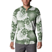 Sage Green Aloha Hawaii Button Sweatshirt Monstera Hibiscus Plumeria Seamless Vibes LT14 - Polynesian Pride