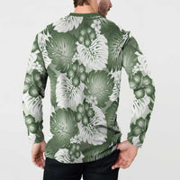 Sage Green Aloha Hawaii Button Sweatshirt Monstera Hibiscus Plumeria Seamless Vibes LT14 - Polynesian Pride