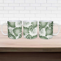 Sage Green Aloha Hawaii Ceramic Mug Monstera Hibiscus Plumeria Seamless Vibes LT14 - Polynesian Pride