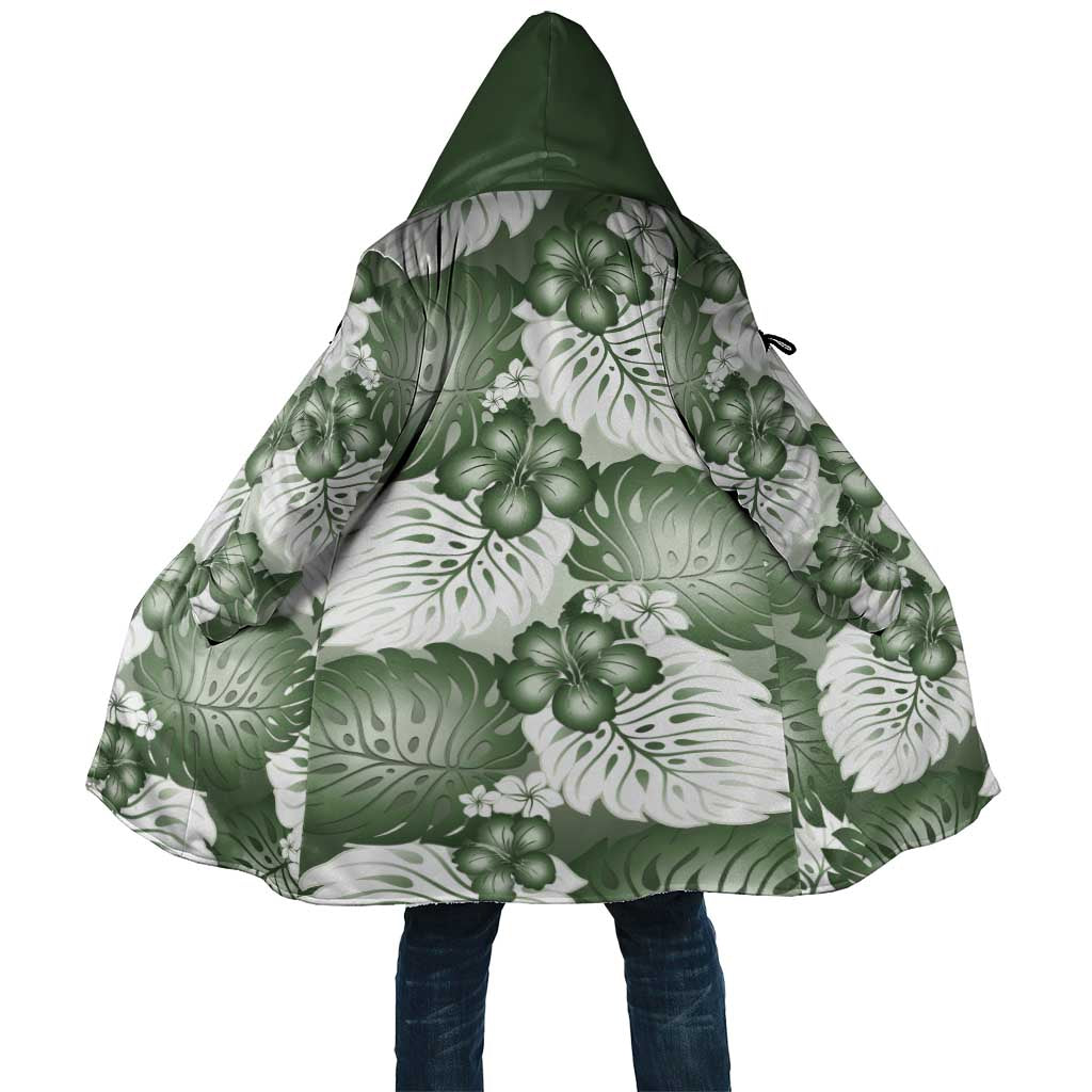 Sage Green Aloha Hawaii Cloak Monstera Hibiscus Plumeria Seamless Vibes LT14 Unisex Sage Green - Polynesian Pride