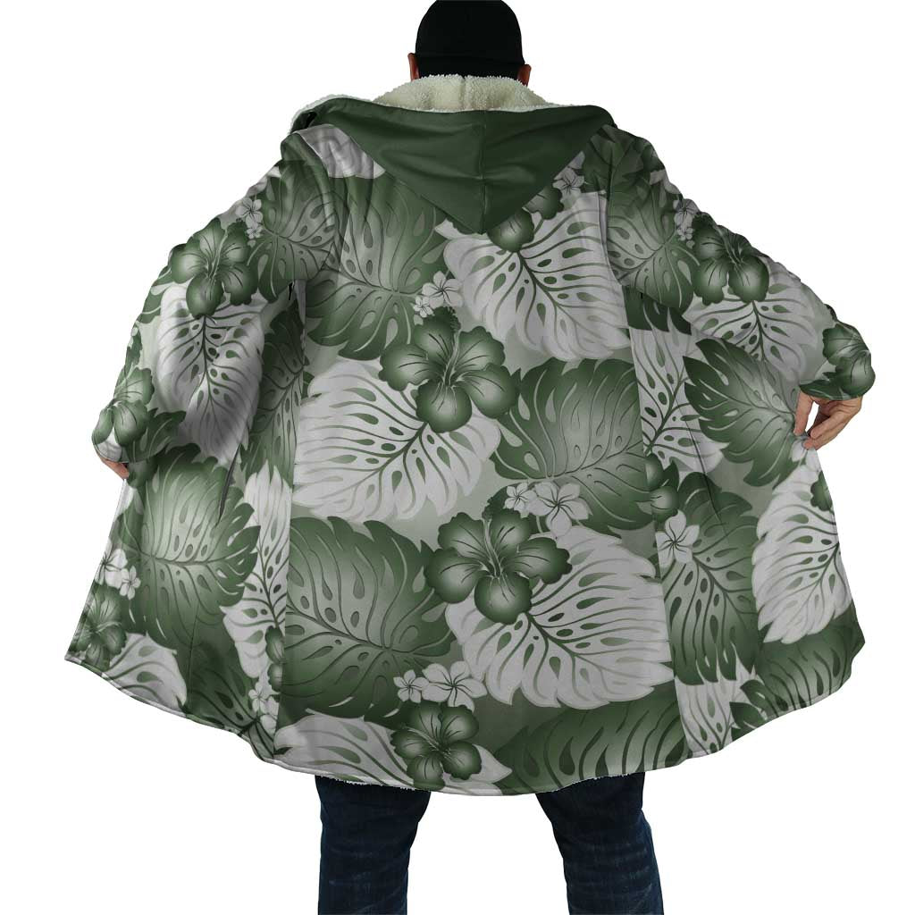 Sage Green Aloha Hawaii Cloak Monstera Hibiscus Plumeria Seamless Vibes LT14 - Polynesian Pride