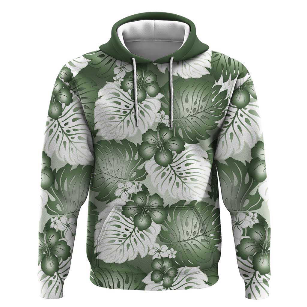 Sage Green Aloha Hawaii Hoodie Monstera Hibiscus Plumeria Seamless Vibes LT14 Pullover Hoodie Sage Green - Polynesian Pride
