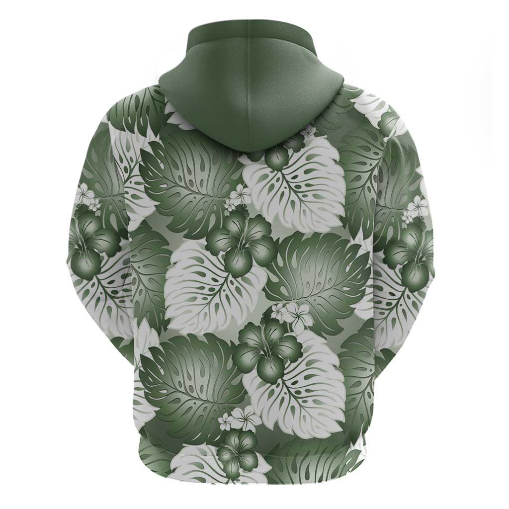Sage Green Aloha Hawaii Hoodie Monstera Hibiscus Plumeria Seamless Vibes LT14 - Polynesian Pride