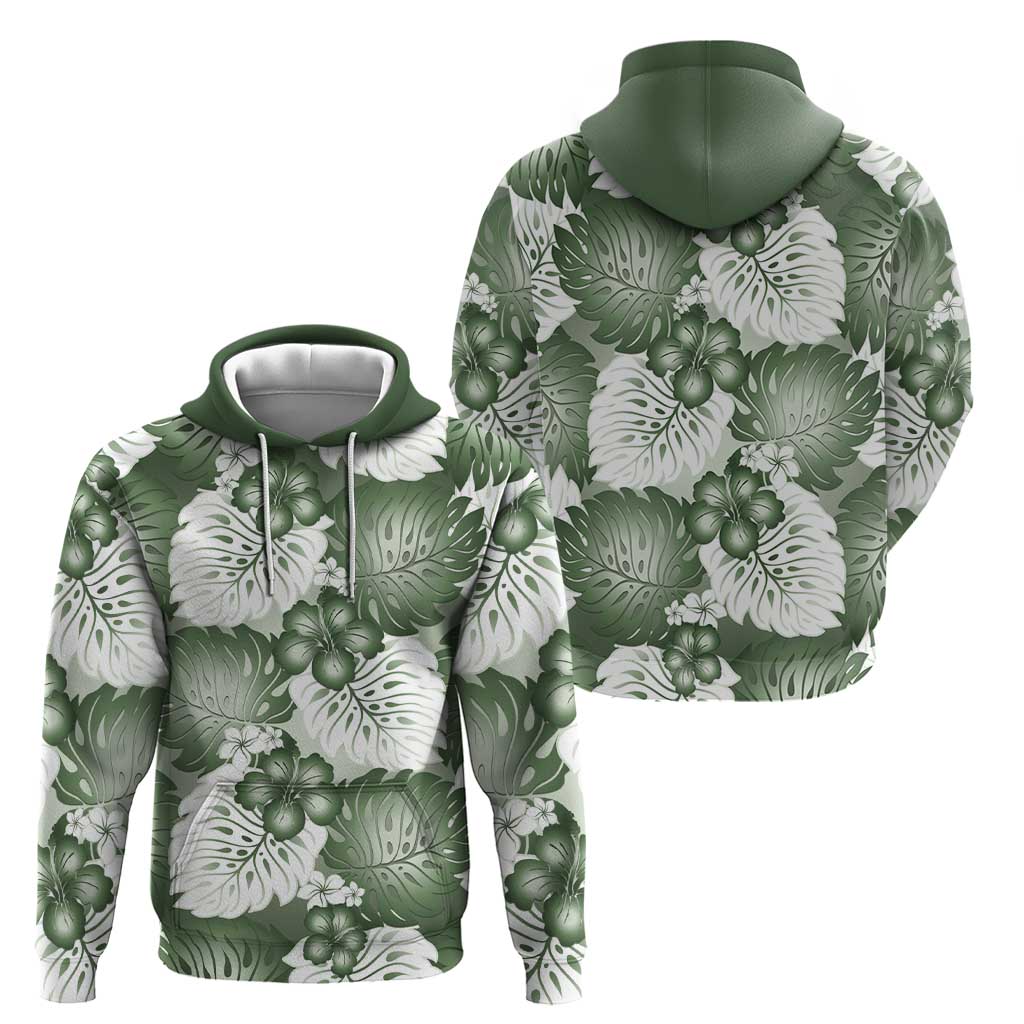 Sage Green Aloha Hawaii Hoodie Monstera Hibiscus Plumeria Seamless Vibes LT14 - Polynesian Pride