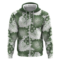 Sage Green Aloha Hawaii Hoodie Monstera Hibiscus Plumeria Seamless Vibes LT14 Zip Hoodie Sage Green - Polynesian Pride