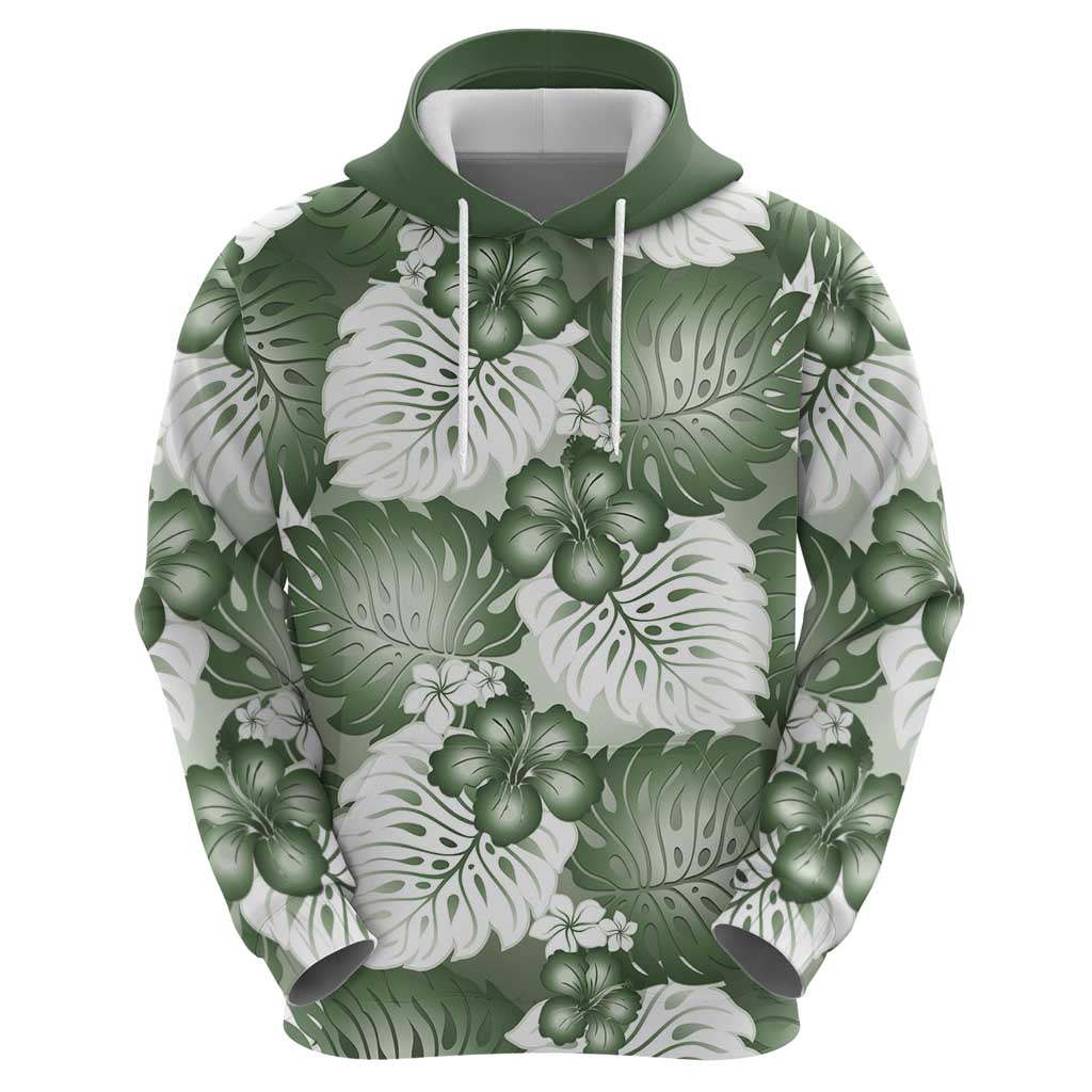 Sage Green Aloha Hawaii Hoodie Monstera Hibiscus Plumeria Seamless Vibes LT14 - Polynesian Pride