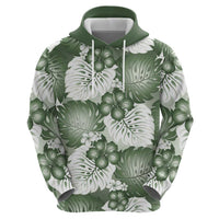 Sage Green Aloha Hawaii Hoodie Monstera Hibiscus Plumeria Seamless Vibes LT14 - Polynesian Pride