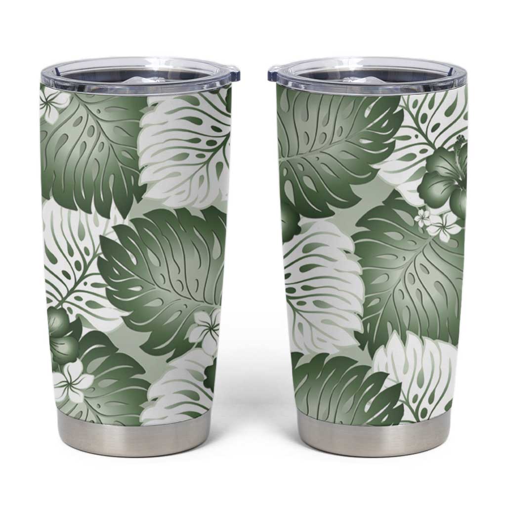 Sage Green Aloha Hawaii Tumbler Cup Monstera Hibiscus Plumeria Seamless Vibes LT14 Sage Green - Polynesian Pride