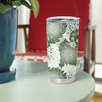 Sage Green Aloha Hawaii Tumbler Cup Monstera Hibiscus Plumeria Seamless Vibes LT14 - Polynesian Pride