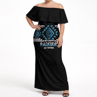 Aotearoa Atua Ranginui Personalised Off Shoulder Maxi Dress Maori Sky Father Taniko Motifs LT14 Women Blue - Polynesian Pride