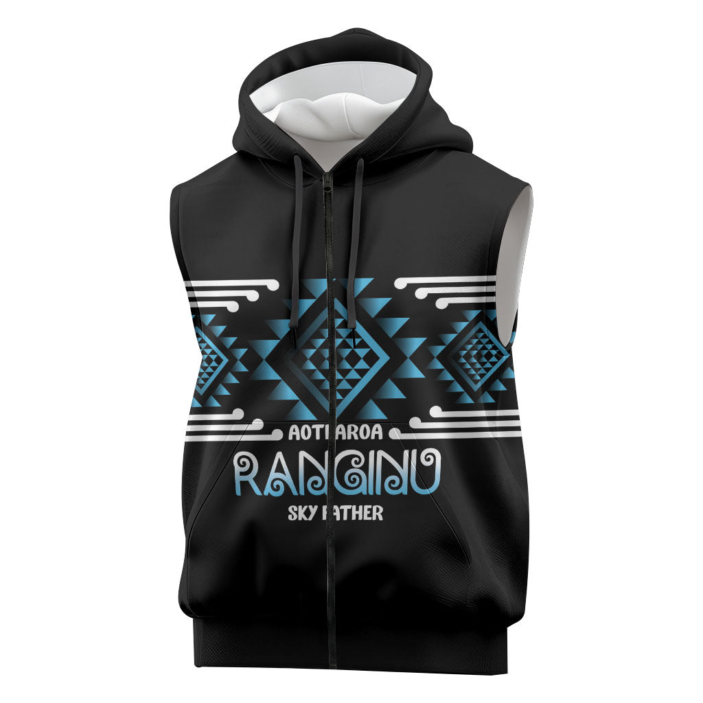 Aotearoa Atua Ranginui Personalised Sleeveless Zip Hoodie Maori Sky Father Taniko Motifs LT14 Blue - Polynesian Pride