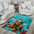 Hawaii Christmas Area Rug Mele Kalikimaka Poinsettia Lei - Cyan