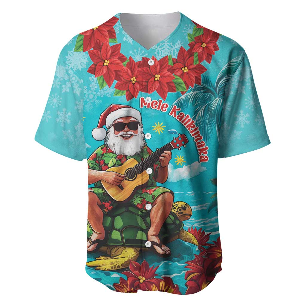 Hawaii Christmas Baseball Jersey Mele Kalikimaka Poinsettia Lei - Cyan LT14 Cyan - Polynesian Pride