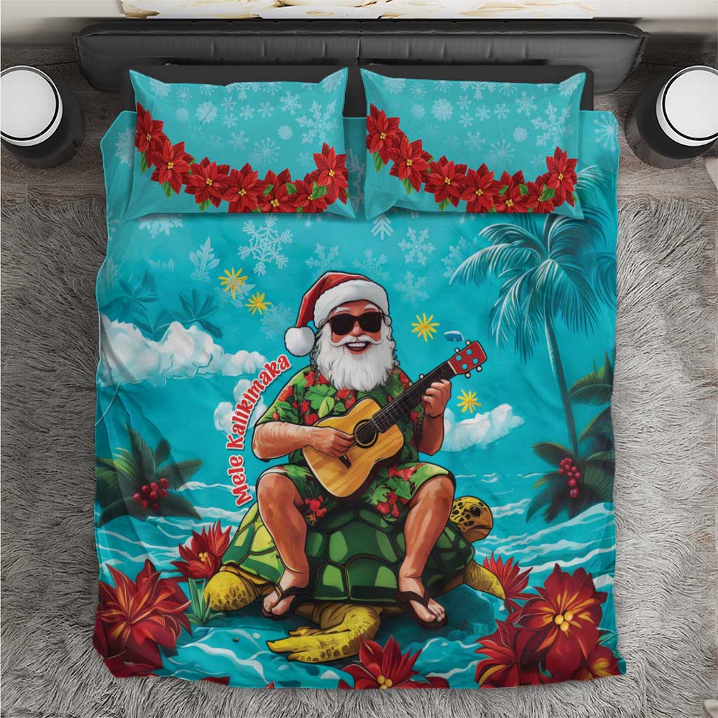 Hawaii Christmas Bedding Set Mele Kalikimaka Poinsettia Lei - Cyan LT14 Cyan - Polynesian Pride