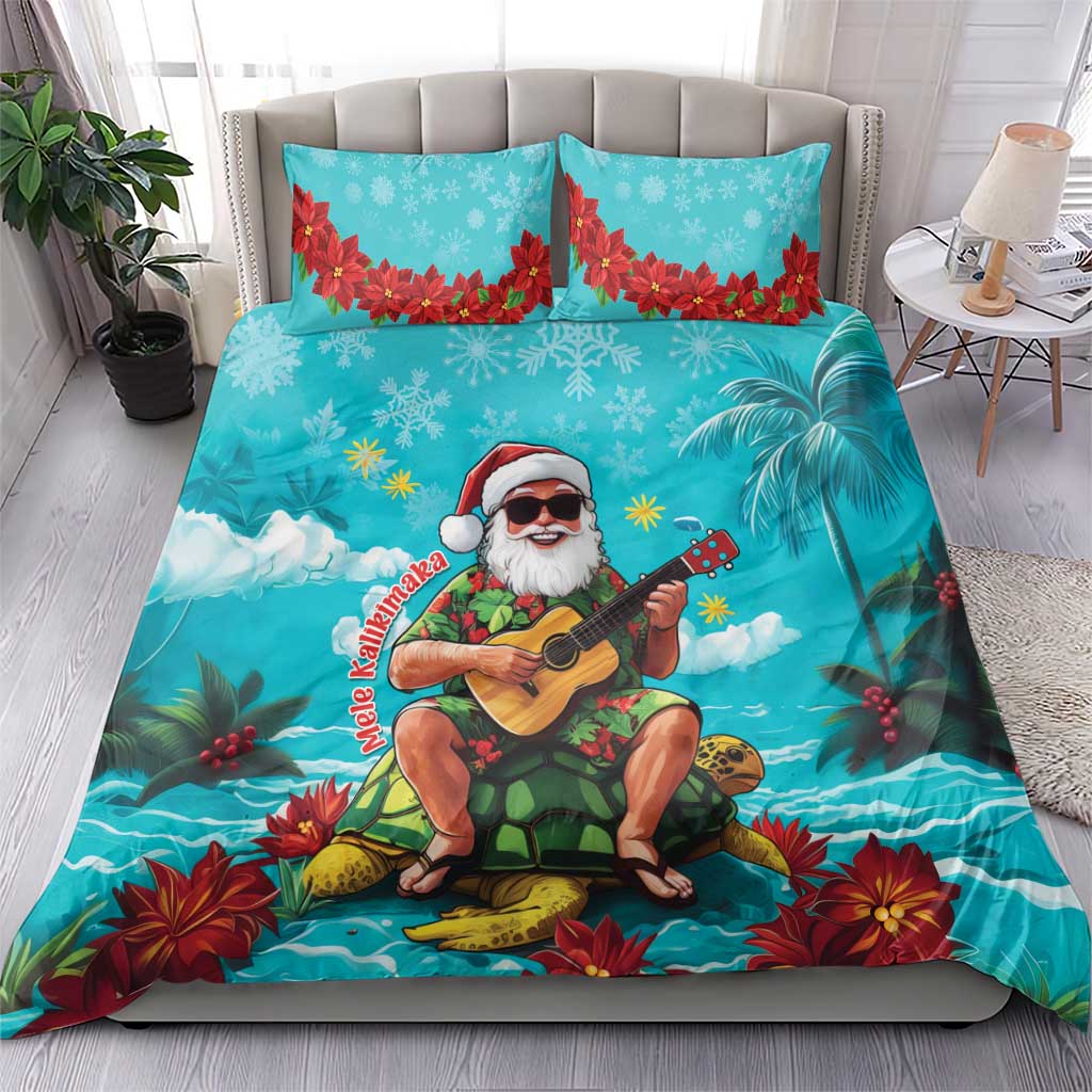 Hawaii Christmas Bedding Set Mele Kalikimaka Poinsettia Lei - Cyan LT14 - Polynesian Pride