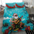 Hawaii Christmas Bedding Set Mele Kalikimaka Poinsettia Lei - Cyan