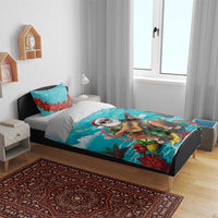Hawaii Christmas Bedding Set Mele Kalikimaka Poinsettia Lei - Cyan LT14 - Polynesian Pride