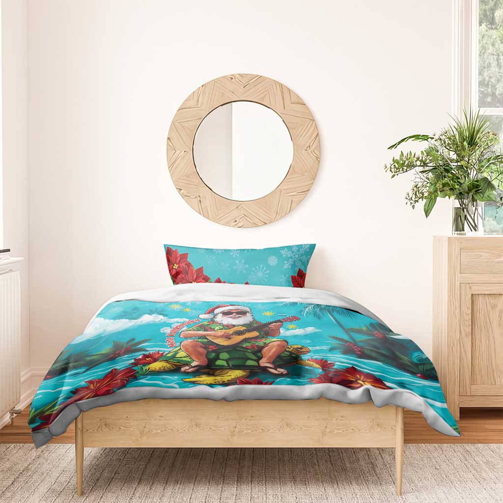 Hawaii Christmas Bedding Set Mele Kalikimaka Poinsettia Lei - Cyan LT14 - Polynesian Pride