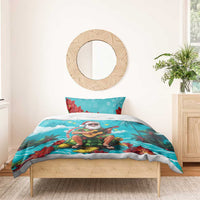 Hawaii Christmas Bedding Set Mele Kalikimaka Poinsettia Lei - Cyan LT14 - Polynesian Pride