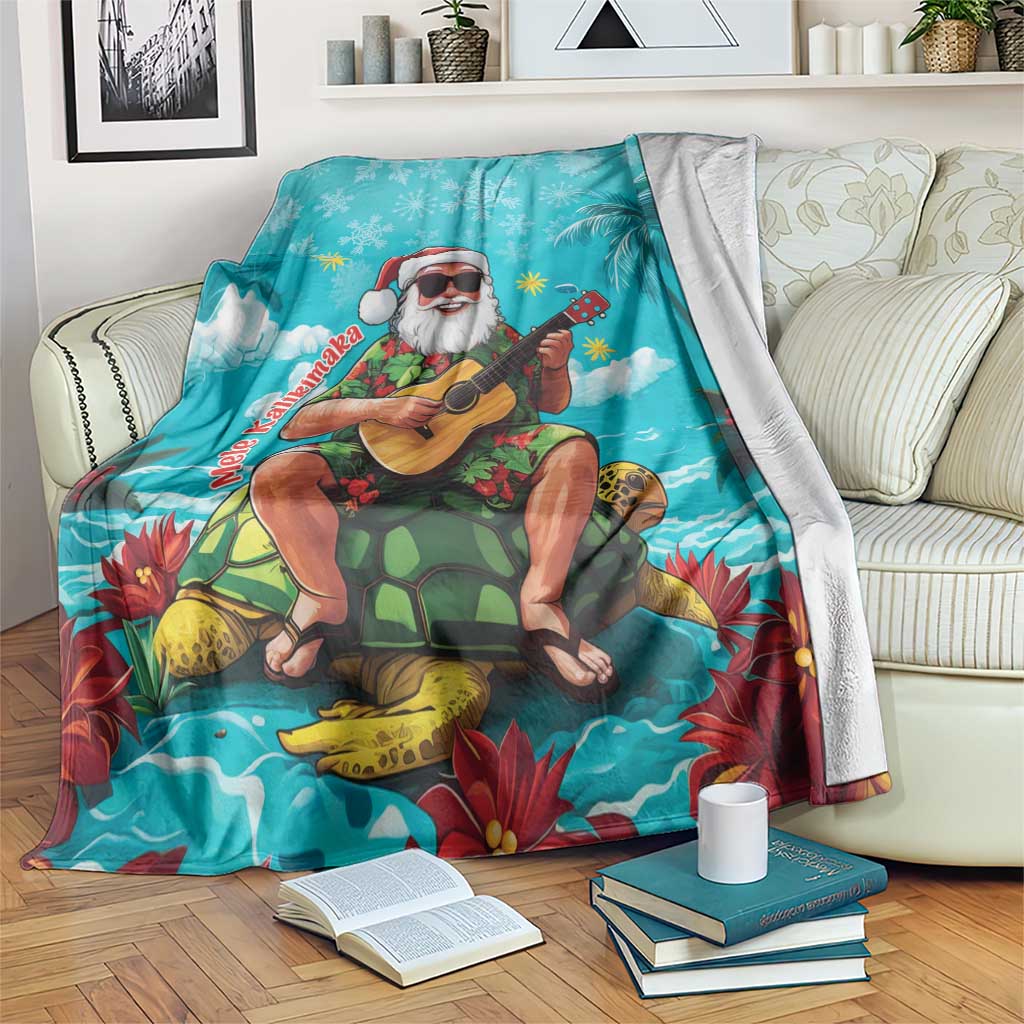 Hawaii Christmas Blanket Mele Kalikimaka Poinsettia Lei - Cyan LT14 Cyan - Polynesian Pride
