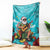 Hawaii Christmas Blanket Mele Kalikimaka Poinsettia Lei - Cyan