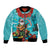 Hawaii Christmas Bomber Jacket Mele Kalikimaka Poinsettia Lei - Cyan