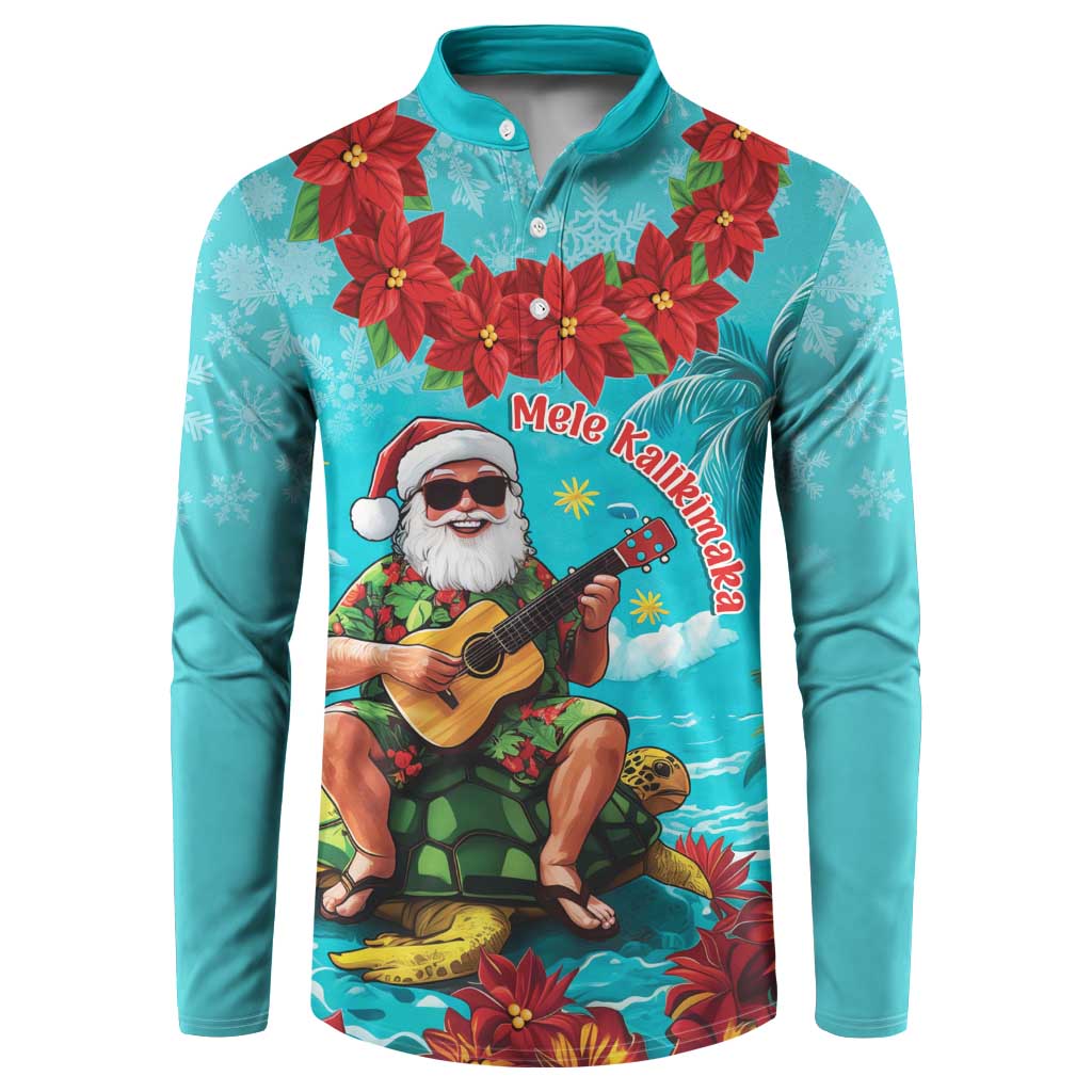 Hawaii Christmas Button Sweatshirt Mele Kalikimaka Poinsettia Lei - Cyan LT14 Cyan - Polynesian Pride