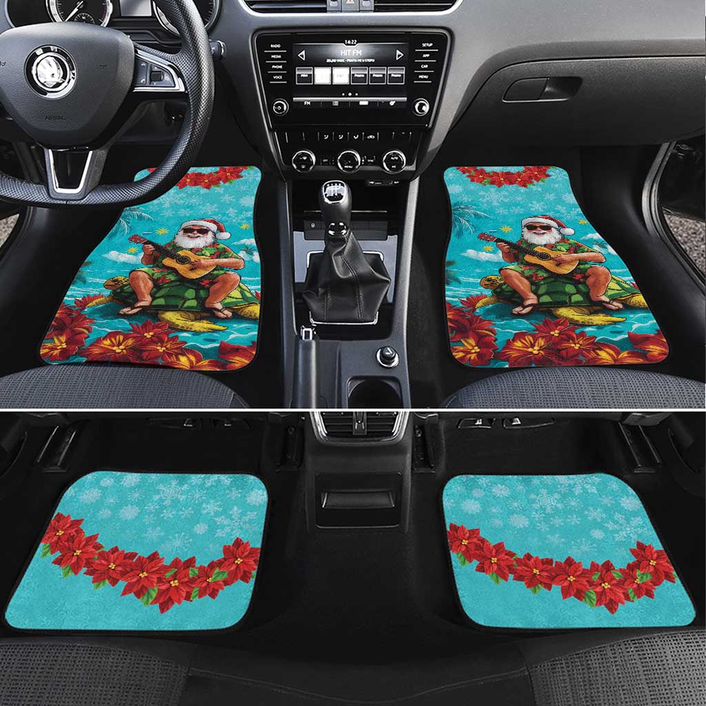 Hawaii Christmas Car Mats Mele Kalikimaka Poinsettia Lei - Cyan LT14 Set 4pcs Cyan - Polynesian Pride