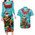 Hawaii Christmas Couples Matching Long Sleeve Bodycon Dress and Hawaiian Shirt Mele Kalikimaka Poinsettia Lei - Cyan